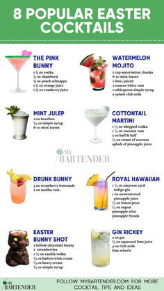 Easter Cocktails Easter Inspired Alcohol Drinks, Easter Theme Alcoholic Drinks, Trending Alcohol Drinks, Easter Dinner Cocktails, Easter Batch Cocktails, Spring Alcholic Drinks, Easy Easter Cocktails Recipes, Easter Inspired Drinks, Spring Mixed Drinks Cocktail Recipes