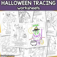 halloween coloring worksheets for kids to color and practice their handwriting, numbers, and letters