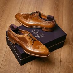 Handmade Brown Derby Natural Shell Cordovan Wingtip Dress Oxford Shoes on Storenvy Fitted Lace-up Shoes With Leather Lining And Almond Toe, Fitted Oxfords With Round Toe For Semi-formal Occasions, Fitted Oxford Derby Shoes With Almond Toe, Cognac Leather Shoes With Brogue Detailing For Semi-formal Occasions, Fitted Derby With Leather Lining For Semi-formal Occasions, Classic Pointed Toe Dress Shoes With Stitched Sole, Fitted Leather Wingtip Shoes With Rubber Sole, Semi-formal Cognac Oxfords With Brogue Detailing, Wingtip Dress Shoes With Leather Sole