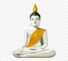 buddha statue sitting in the middle of a white background