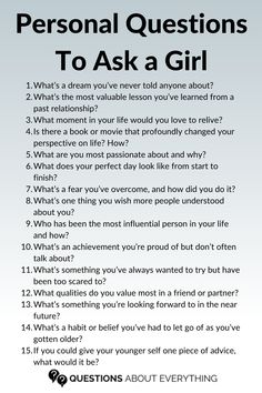 personal questions to ask a girl Sweet Questions To Ask Your Girlfriend, Interesting Questions To Ask A Girl, Funny Questions To Ask A Girl, Vulnerability Questions, Questions To Ask Your Sister, Girl Talk Questions, Personal Questions To Ask, Questions To Ask Your Girlfriend, Questions For Girls