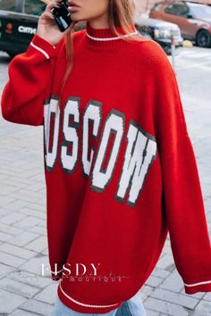 Fisdy - Contraste Medio Cuello Tops con Letra Casual Rojo Detalle Patchwork Oversized Knit Sweater, Blonde Pixie Hair, Knit Wear, Oversized Knitted Sweaters, Oversize Knit, Fashion Gallery, Turtle Neck Top, Green Sweater, Waist Length