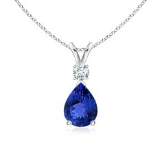 This classic solitaire pendant features a pear-shaped tanzanite secured in a prong setting. A glimmering round diamond sits atop the bluish-violet gemstone adding to the design's sparkle. Simple yet alluring, this tanzanite pendant in 14k white gold is crafted with a lustrous v-bale. Beautiful Diamond Necklace, Tanzanite Pendant, Tanzanite Jewelry, Sparkle Necklace, Solitaire Pendant Necklace, Diamond Jewelry Necklace, Gold Necklace Women, Teardrop Pendant, Modern Necklaces