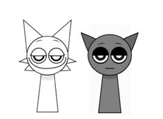 two cartoon cats with big eyes are standing next to each other