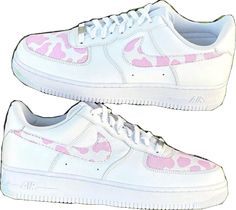 White Nike Air Force 1 For Spring Sports, Spring Nike Custom White Sneakers, White Nike Air Force 1 Lace-up For Spring, Pink Cow Print, Custom Nike Air Force 1, Custom Nike Air Force, Air Force 1s, Air Force 1 Custom, Custom Air Force 1