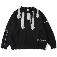 Itooh Y2K Grunge Ripped Ghost Print Hip Hop Sweaters Streetwear Women Men Punk Gothic Knitted Jumpers Autumn Harajuku Casual Pullover Lazy Sweater, Ripped Sweater, Ghost Graphic, Sweater Streetwear, Streetwear Chic, Distressed Sweatshirt, Oversize Pullover, Woolen Sweaters, Street Style Edgy