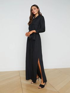 L'AGENCE - Cameron Linen-Blend Shirtdress in Black Look Clean, Black Features, Shirtdress, Tie Belt, Elegant Dresses, Jumpsuits For Women, Linen Blend, Jumpsuit Dress, Shirt Dress