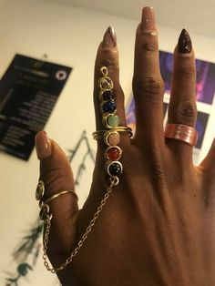 Spiritual Jewelry Aesthetic, Chakra Nails, Crystal Jewelry Aesthetic, Diy Crystal Jewelry, Creative Rings, Spiritual Accessories, Chakra Wand, Chakra Ring, Crystal Jewelry Diy