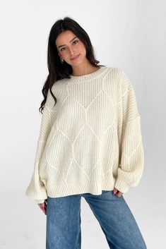 Logan Oversized Sweater in Cream Chunky Knit Sweater Aesthetic, White Oversized Sweater, Fall Winter Essentials, Crochet Clothing, Engagement Photo Outfits, Short Sleeve Cardigan, Chunky Knits Sweater, Christmas 2024, Long Sleeves Jacket