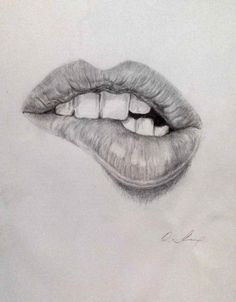 a pencil drawing of a mouth with teeth