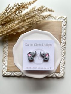 Elephant Clay Earrings, Handmade Novelty Plug Earrings For Gift, Cute Hypoallergenic Polymer Clay Earrings, Gray Ear Wire Earrings For Gift, Novelty Hypoallergenic Earrings For Everyday, Hypoallergenic Novelty Earrings For Everyday, Minimalist Polymer Clay Earrings As Gift, Minimalist Polymer Clay Earrings For Gift, Hypoallergenic Clay Earrings Gift