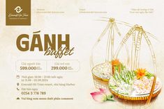 an advertisement for a restaurant called ganh pargett with flowers in the basket