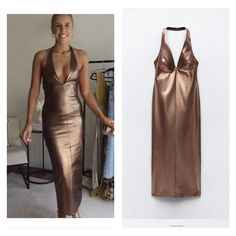 Nwt Zara Halter Dress With Metallic Thread Metallic Thread, Zara Dresses, Halter Dress, Midi Dress, Thread, Zara, Womens Dresses, Dresses, Women Shopping