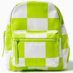 Canvas Neon Green Backpack Green Backpack, Green Checkered, Forever 21 Bags, Green School, Green Backpacks, Festival Concert, Green Rooms, Mini Backpack, Neon Green