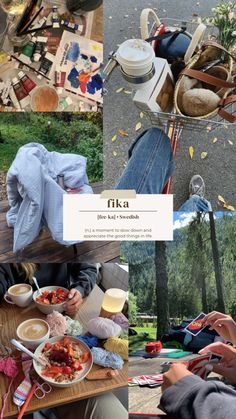 a collage of photos with food and drinks