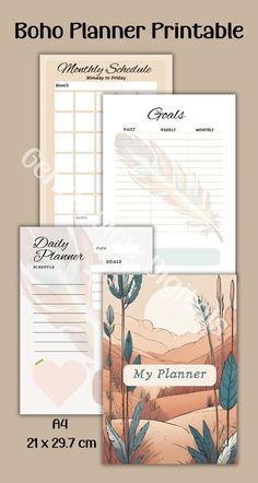 the boho planner printable is shown in three different colors