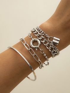 Original Cool Hip-Hop Chains Bracelet SILVER-One_size Neutral Jewelry, Hip Hop Chains, Bracelet Set Silver, Buckle Bracelet, Bracelets Set, Silver Chain Bracelet, Gold Bracelet Chain, Silver Accessories, Accessories Bracelets