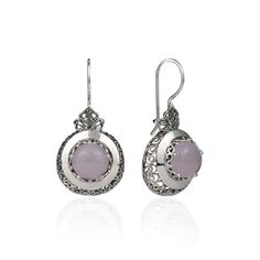 Rose Quartz Sterling Silver Earrings Artisan Handcrafted Art Filigree Style Round Drop Earrings Rose Quartz gemstone is genuine, cabochon cut, double faceted and 10 mm round shaped cut. Oxidized and highly polished. Comes with a silver polis cloth, velvet pouch and a luxurious gift box. Filigree is made of delicate metal strands that have been skillfully fashioned to create an outstanding combination of old and modern art. Originating in Mesopotamia, Anatolia. It is made of delicate metal strand Pink Pierced Earrings As Gift, Pink Pierced Jewelry For Formal Occasions, Traditional Pink Earrings For Formal Occasions, Elegant Pink Drop Plug Earrings, Elegant Pink Earrings With French Hook, Formal Pink Earrings With Ear Wire, Formal Pink Handmade Earrings, Pink Sterling Silver Earrings For Her, Formal Handmade Pink Earrings