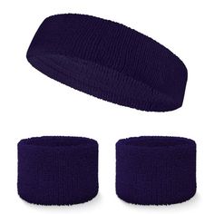 Introducing the COUVER Athletic Sports Sweatbands Set, the perfect companion for your active lifestyle. Each set includes 1 headband and 2 wristbands, providing you with all the essentials to keep sweat at bay during your workouts. Made with a blend of Cotton (85%), Elastic (8%), and Nylon (7%), these sweatbands offer the perfect combination of comfort, stretch, and durability. The headband, measuring 2 inches by 6.70 inches (5 cm x 17 cm), and the wristbands, sized at 2.50 inches by 2.50 inches Sports Headband With Elastic Band, Adjustable Blue Wristband For Sports, Cheap Sports Sweatband Headband, Cheap Adjustable Sports Wristband, Adjustable Sports Wristband, Purple Moisture-wicking Athleisure Sports Bra, Adjustable Blue Sports Wristband, Black Cotton Sweatband Headband For Sports, Purple Compressive Moisture-wicking Sports Bra