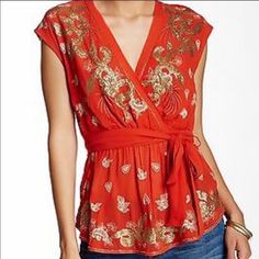 Free People Red Gold Sequin Embroidered Open Back Top Size Small I Excellent Condition,Nwt. This Is So Beautiful!! Love The Intricate Embroidery On The Front And Back. Deep V Neck Line And Open Back With An Elastic Waist. I Do Not Have The Matching Belt But Would Look Adorable With A Gold Belt Or Easily Worn Without One If You Want To Cut The Loops Off The Side. Please Refer To Photos For Details La Shirt, Surplice Top, Bohemian Blouses, Ooh La La, Blouse Nordstrom, Peasant Blouse, Long Sleeve Tunic, Embroidered Blouse, Lace Blouse