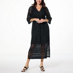 Colleen Lopez Crochet Maxi Dress with Cami Slip  Whether on vacation, at the beach or poolside, this crochet maxi dress has you covered. The chevron detail adds fashionable appeal, while the matching cami slip creates versatility. Crochet Vacation, Vacation Maxi Dress, Crochet Maxi Dress, Crochet Maxi, Tie Sleeve, Only Fashion, On Vacation, Fitted Dress, At The Beach