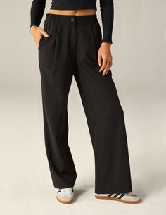 Status Wide Leg Trousers | Beyond Yoga Versatile High-waisted Viscose Pants, Sleek Full-length Pants For Workwear, Sleek Full Length Workwear Pants, Office Dress Pants With Elastic Waistband And Straight Leg, Versatile Straight Leg Formal Dress Pants, Straight Leg Dress Pants With Elastic Waistband For Office, Versatile Straight Leg Dress Pants For Formal Occasions, Straight Leg Dress Pants For Formal Occasions, Relaxed Fit Elastane Wide Leg Pants For Work