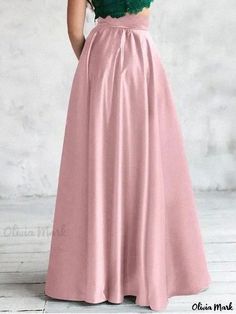 Olivia Mark - High-Waisted Satin Evening Party Skirt with Casual Loose Fit and Long A-line Design Pleated Jumpsuit, Leather Pleated Skirt, Party Skirt, Bustier Top, Types Of Skirts, Evening Party, Line Design, Olivia Mark, Long A Line