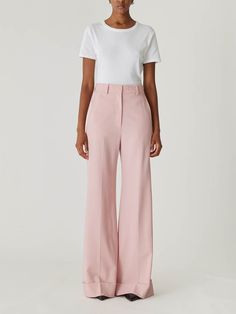 Featuring a high waist, wide-leg silhouette, and chic cuff detail, these trousers offer a perfect blend of elegance and comfort. Ideal for both professional and casual wear, they bring a touch of sophistication to any ensemble. High waist Wide-leg silhouette Chic cuff detail 43% Wool, 53% Polyester, 4% Elastane Dry Clean Only Pastel Pants, Pink Trousers, Womens Business Casual, Cuff Detail, Rebecca Taylor, Worship, Casual Women, Casual Wear, Wide Leg