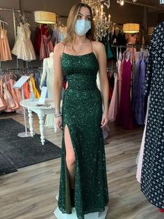 Emerald Green Prom Dress, Simple Spaghetti, Graduation Gown, Jr Prom, Green Prom, Custom Prom Dress, Green Mermaid, Mermaid Sequin, Sequin Party