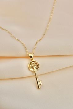 14K Solid Gold Key Necklace-Key Pendant Necklace-Gold Key Necklace-Key Charm Necklace-Birthday Gift-Anniversary Gift-Tree of Life Necklace    All our necklaces are made of 14k solid gold. This key necklace will be your indispensable jewelry. You can easily use it in your daily life. It is a delicate and stylish necklace that you will never want to take off your neck. Our key necklace with tree of life inside is one of the most wonderful pieces to choose as a gift for birthdays, mother's day, valentine's day, anniversaries. Gold Key Necklace, Key Charm Necklace, Gift Tree, Key Pendant Necklace, Gold Key, Stylish Necklace, Tree Of Life Necklace, Key Necklace, Tree Gift