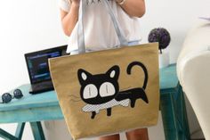 Shoulder Bags Pattern, Pocket Handbag, Cats Tote Bag, Yellow Handbag, Cat Tote, Cat Bag, Canvas Messenger Bag, Canvas Handbags, How To Make Handbags