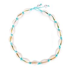 This puka shell necklace uses a thin but durable bright blue rope. This choker piece has more than a dozen Puka shells tied onto the rope, giving off a beach vibe appeal. The entire piece is adjustable. It is extremely easy to wear this choker necklace since the end is just an extended rope that you can easily tie around your neck. There are 2 lovely pearls set at each end of the necklace. The most striking feature of this Innovato Design piece is definitely the bright cyan blue rope that it uses.  Product Highlights    Made with Natural Puka Shells  Striking Bright Blue Rope  Adjustable Choker Piece Grad Dinner, Twist Jewelry, Necklace With Pearl, Puka Shell Necklace, Velvet Choker Necklaces, Bullet Necklace, Essential Oil Necklace Diffuser, Punk Accessories, Surfer Necklace