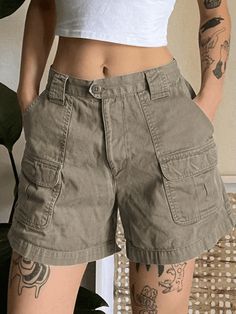 Solid Color Multi Pocket Shorts Denim Straight Leg Cargo Shorts - AnotherChill Punk Vintage, Pop Punk, Cargo Shorts, Tattoos