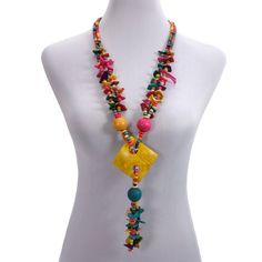 We are really happy to introduce you this Big Pendant Necklace, Bohemian Necklace, Necklaces for Women, Multicolor Necklace, Gift for Women, Beaded Necklaces, Hippie Jewelry! This beautiful boho necklace is made of colorful wooden elements and dark-colored cotton rope. Its perimeter equals 80 cm, whereas its total weight is 82.5 g. The images attached match exactly the quality you will get once you have it around your neck. This necklace would not only put the finishing touch to your everyday st Adjustable Yellow Necklaces With Wooden Beads, Adjustable Yellow Necklace With Wooden Beads, Adjustable Yellow Wooden Beads Necklace, Multicolor Wooden Beads Jewelry For Summer, Summer Multicolor Beaded Necklaces With Dangling Beads, Yellow Bohemian Necklace With 108 Beads, Unique Multicolor Summer Necklaces, Summer Gift Necklaces With Dangling Beads, Colorful Bohemian Necklaces For Jewelry Making