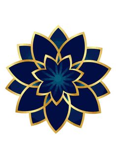 a blue and gold flower on a white background