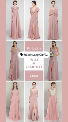 the different styles of bridesmaid dresses are shown