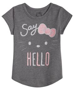 About us Contact us Payment Shipping Returns All Categories Get updates and special offers from eStore21 Join Our Newseltter Click on the Image to Enlarge Hello Kitty Little Kid Girls Say Hello T-Shirt Brand: Hello Kitty Condition: New with tags Color: Grey Material: 50% Cotton 50% Polyester Gender: Little Kid Girls Style Number: HKF003HFNW-CHH   Crew neck Glitter graphic print at front comfortable fit A cute glittered face graphic peeks out to say hello on this adorable T-shirt by Hello Kitty. Trendy Cotton T-shirt With Hello Kitty Print, Playful Hello Kitty Print Cotton T-shirt, Hello Kitty Cotton T-shirt For Summer, Hello Kitty Cotton Graphic Tee, Trendy Cotton Hello Kitty T-shirt, Cute Cotton Hello Kitty T-shirt, Cute Hello Kitty Cotton T-shirt, Casual Cotton Hello Kitty T-shirt, Hello Kitty Vinyl