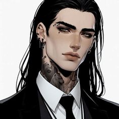 a drawing of a man with long hair wearing a suit and tie