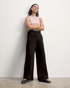 The Phoebe Trouser Black – Everlane Everlane Outfit, Winter Capsule Wardrobe, Cotton Trousers, Trouser Pants Women, Capsule Wardrobe, Clothing Accessories, Personal Style, New Arrivals, Wide Leg