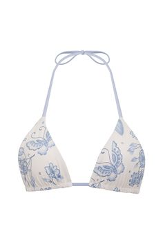 The ultimate string bikini top is back in our latest butterfly print, Farfalle. The Nick bikini top features a classic triangle shape and ultra-thin straps that tie around the neck and back to give you a custom fit. Nick is the top you want rotating through your swimwear drawer for seasons to come. Pair the Nick top with the matching Venice bottom to make it a complete set. Exclusively from the Sydney Sweeney x Frankies Bikinis collaboration. Fabric 80% Nylon + 20% Spandex Adjustable Neck and Back Ties Model Size & Fit This style runs true to size Francesca is wearing a size Small Cute Swimwear Bikinis, Sydney Sweeney Bathing Suit, Cute Swimming Suits, Frankies Bikinis Set, Pink Frankies Bikinis, Frankies Bikinis Sydney Sweeney, Frankies Bikinis Strawberry