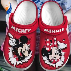 Introducing the adorable Mickey & Minnie W Bow Pattern Clogs-Slippers Classic Clogs Shoes in White & Red! Designed with the iconic Disney characters, these clogs are a perfect blend of comfort and style. Made with high-quality materials, they offer durability and long-lasting wear. The cheerful white and red colors add a playful touch to any outfit. These Clogs-Slippers are super lightweight and feature a slip-on design for easy wearing. The bow pattern on the upper enhances the cuteness Iconic Disney Characters, Crocs Slippers, Hawaiian Shirt Women, Crocs Clogs, Clog Slippers, Bow Pattern, Tire Cover, Foot Health, Polo Shirt Women