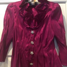 Brand New, Never Worn! Beautiful Blouse With Ruffled Neck Line And Jewels For Buttons. Tops Dress, Neck Line, Dress Barn, Beautiful Blouses, Top Dress, Color Purple, Women's Dress, Top Blouse, Blouses