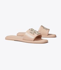 Double T Deco Sport Slide: Women's Designer Sandals | Tory Burch Luxury Synthetic Slip-on Slides, Luxury Synthetic Slides, Luxury Slides With Textured Footbed For Spring, Luxury Flat Slides With Cushioned Footbed, Luxury Cushioned Slides Flat, Luxury Cushioned Flat Slides, Luxury Slides With Cushioned Footbed And Flat Heel, Tory Burch Slides, Miller Sandal