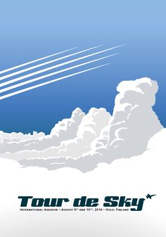 an airplane flying in the sky with clouds and blue sky behind it that says tour de slay