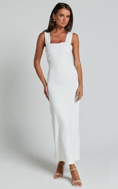 Tayla Midi Dress - Ruched Bust Bodycon Dress in White Basic Black Dress, Bachelorette Dress, Neon Outfits, Spring Maxi Dress, Long Sleeve Knit Dress, Elements Of Style, Strapless Tops, Midi Length Dress, Midi Dress Bodycon