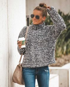 Quarter Zip Oversized Fuzzy Sherpa Fleece Pullover Jacket Quarter Zip Outfits, Half Zip Pullover Outfit, Sherpa Quarter Zip, Pullovers Outfit, Casual Skirt Outfits, Half Zip Hoodie, Trendy Sweaters, Sherpa Pullover, Half Zip Pullover