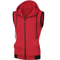 Sleeveless sweatshirt vest features pockets for you to keep your small items. A hoodie vest can be worn alone or paired with other garments like t-shirts or long-sleeved shirts for a daily look. Pair a hoodie vest with shorts, jeans, and casual trousers to create a different look. Hoodie vest is suitable for sports, camping, travel and daily wear. Cotton Vest With Side Pockets For Streetwear, Hooded Cotton Vest With Pockets, Hooded Cotton Top With Side Pockets, Winter Hooded Vest Top, Cotton Hoodie With Pockets For Gym, Cotton Gym Hoodie With Pockets, Cotton Hooded Vest With Drawstring, Red Cotton Sports Vest, Sporty Cotton Vest For Winter