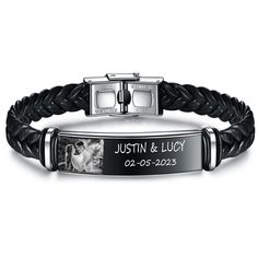 PRICES MAY VARY. - Meaningful gift: The ability to add a personalized picture to the bracelet makes it a thoughtful and sentimental gift option. - Adjustable size: The stainless steel bracelet is adjustable, allowing for a comfortable fit for wrists measuring between 17-22cm. - Free Engraving: for your privacy. Easily provide your custom engraving by selecting the CUSTOMIZE NOW button to the right. - Versatile style: The sleek and modern design of the bracelet makes it suitable for both casual a Memory Bracelet, Picture Engraving, Memorial Bracelet, Bracelets Fashion, Jewelry Bracelets Silver, Wristband Bracelet, Mens Leather Bracelet, Silver Engraving, Name Bracelet