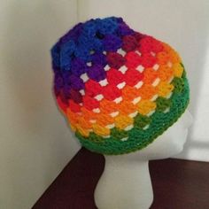 Rainbow Beanie Hat Stretches To Fit 20" - 24" Adult Or Teen Head Circumference. Measure Around Your Head Around The Middle Of The Ears To Middle Of Your Forehead. Thanks For Looking. Handmade Hand Knitted Rainbow Hat, Beanie Hat, Colorful Hat, Unisex Cap, Winter Hat, Rainbow Beanie, Hand Knitted, Teen Girls, Teen Boys, Mens Hat, Womens Hat