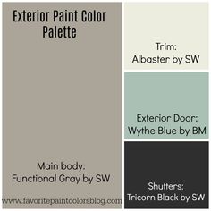 the exterior paint color palette is shown in shades of gray, white and black with text that reads interior paint color palette